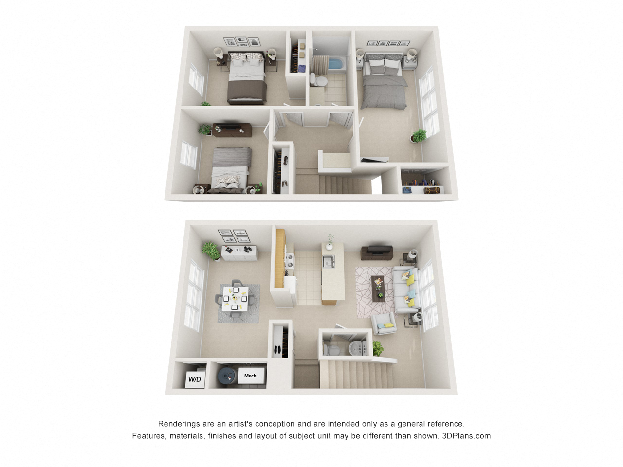 Floor plan for 3 beds, 1.5 baths, 1400 sqft